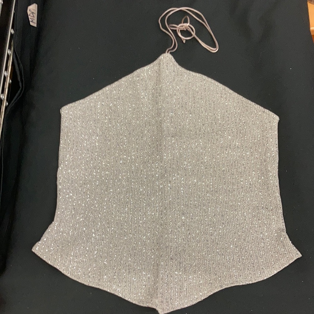 Silver sparkle glitter tie around neck tube top